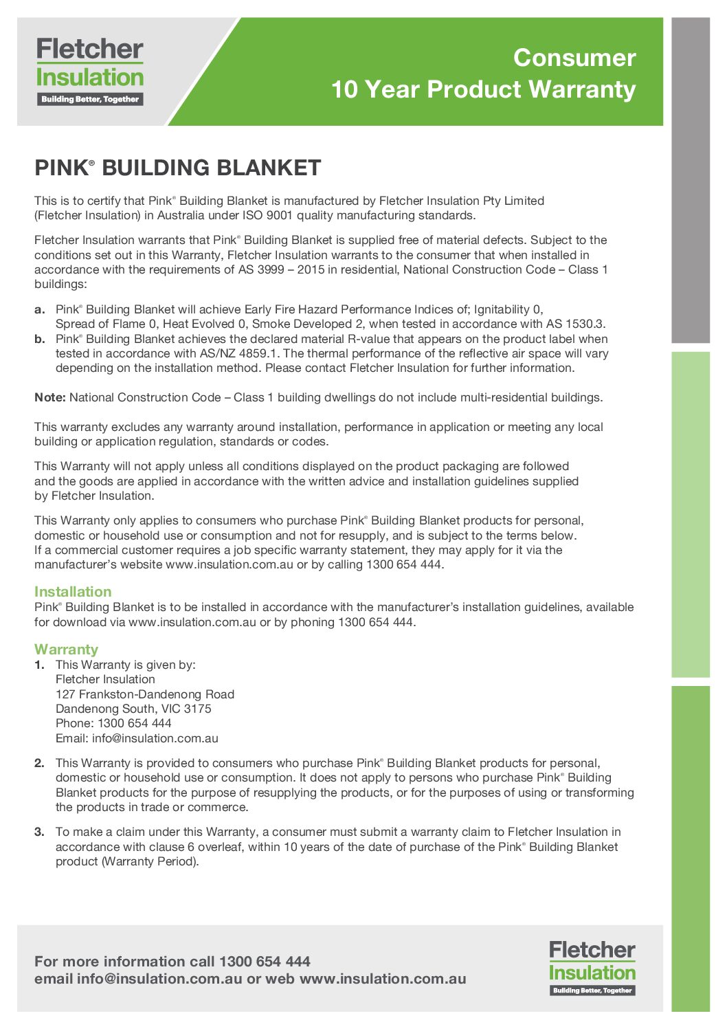 Consumer Warranty – Pink® Building Blanket