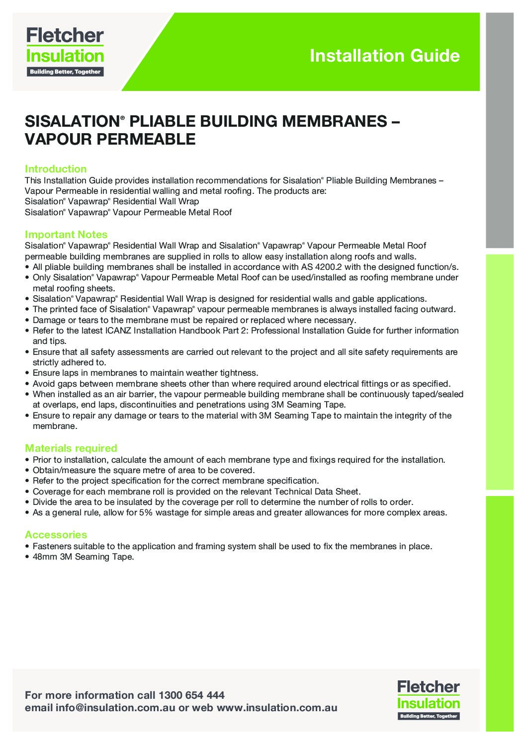 Installation Guide – Sisalation® Pliable Building Membranes – Vapour Permeable