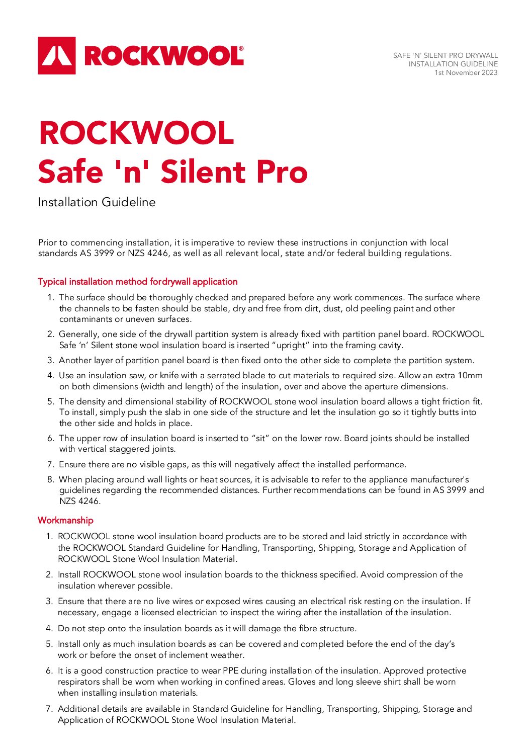 Installation Guide – Rockwool® Safe ‘n’ Silent® Pro – Internal Walls