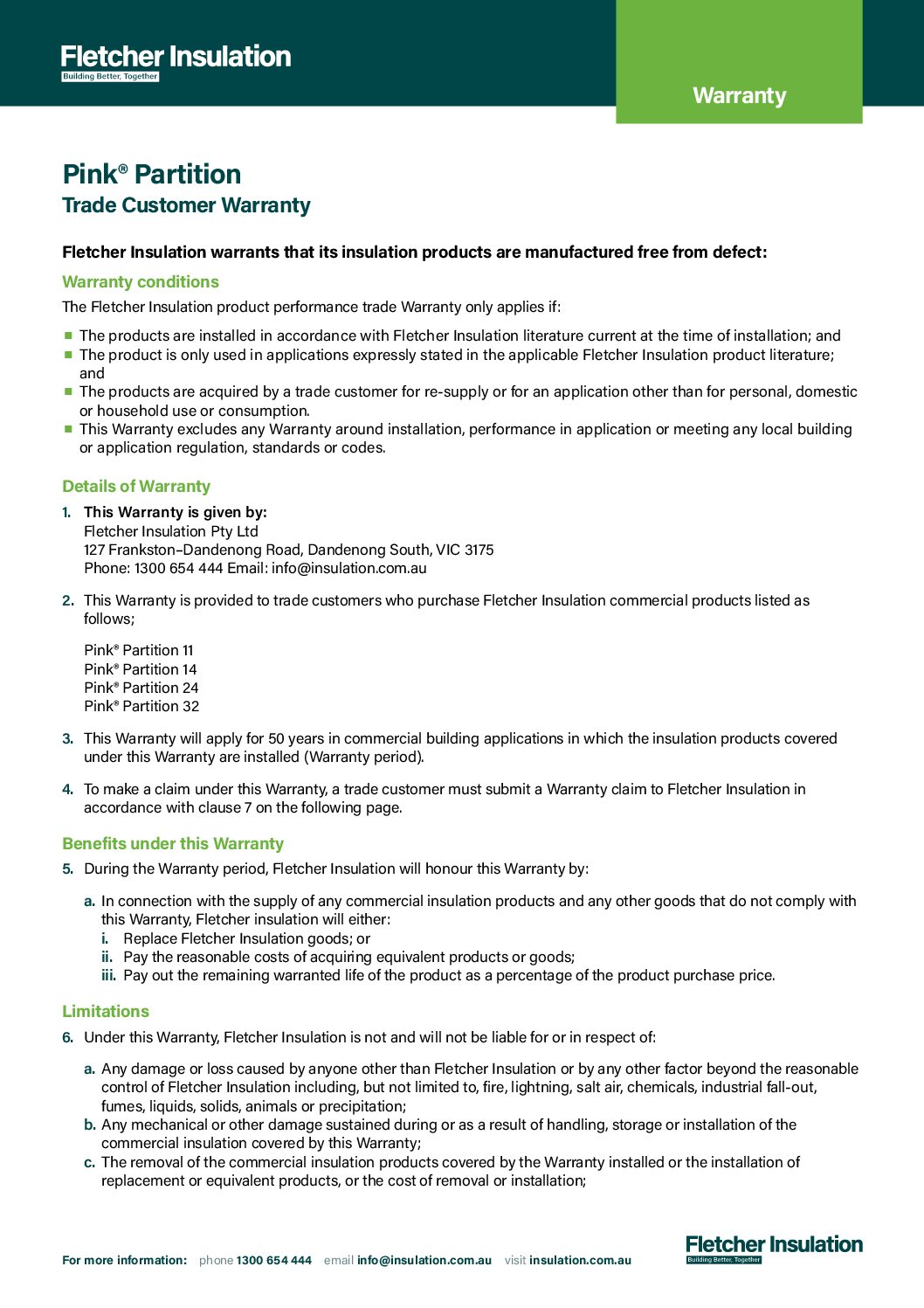 Trade Customer Warranty – Pink® Partition