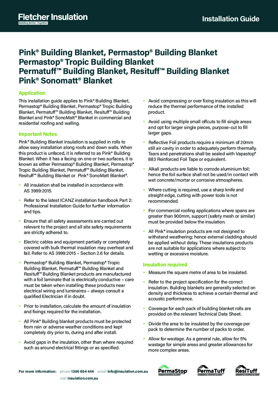 Installation Guide – Building Blankets – Pink® Building Blanket, Permastop®, Permastop® Tropic, Permatuff™, Pink® SonoMatt®