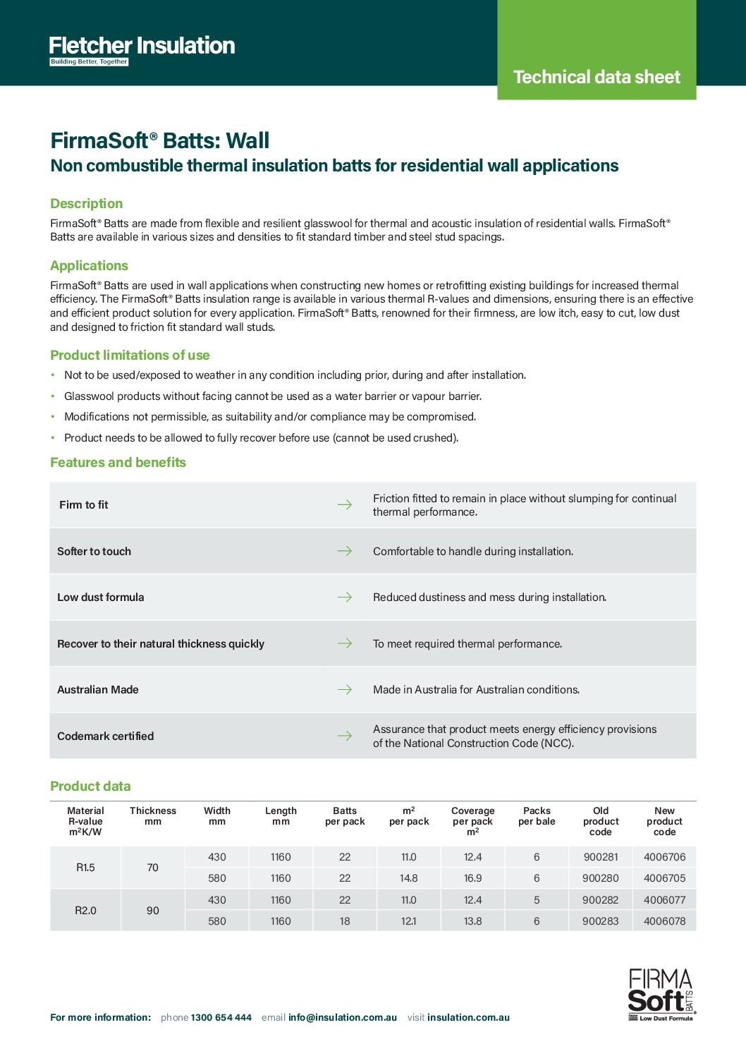 Technical Data Sheet – FirmaSoft® Wall Batts