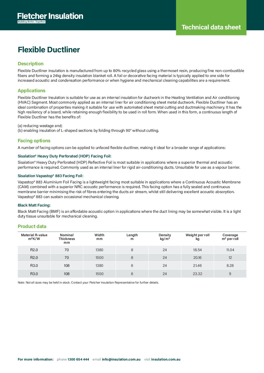 Technical Data Sheet – FI24 Flexible Ductliner