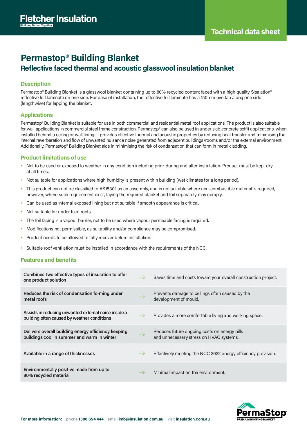 Technical Data Sheet – Permastop® Building Blanket