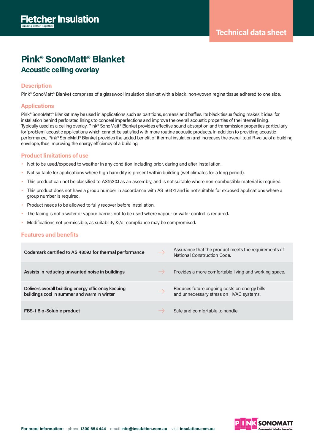 Technical Data Sheet – Pink® SonoMatt® Blanket