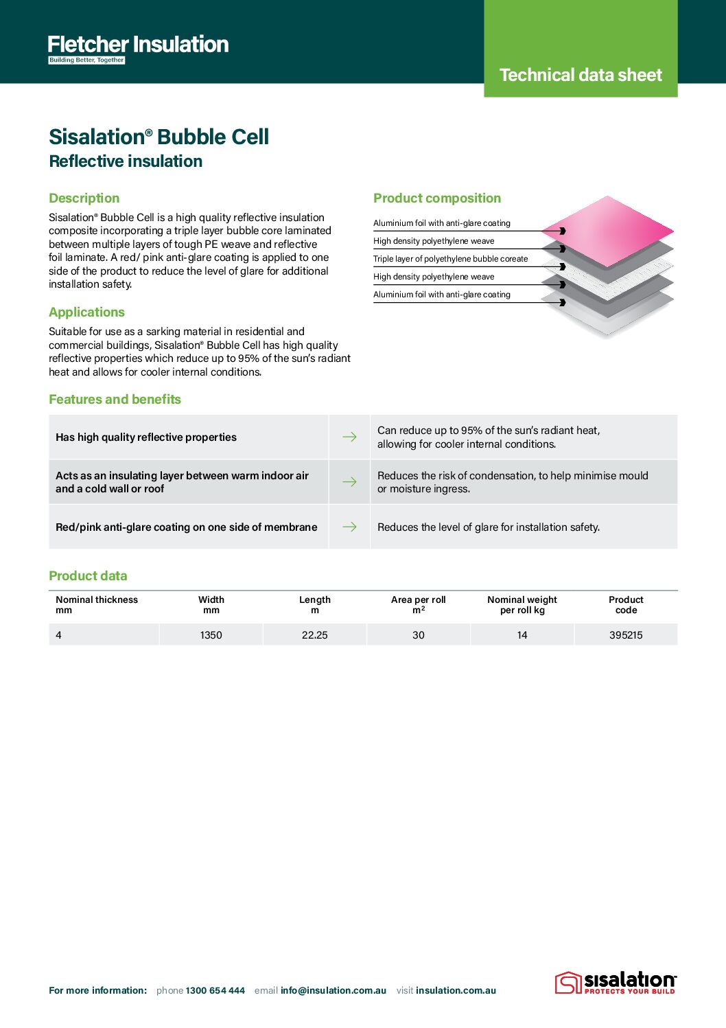 Technical Data Sheet – Sisalation® Bubble Cell