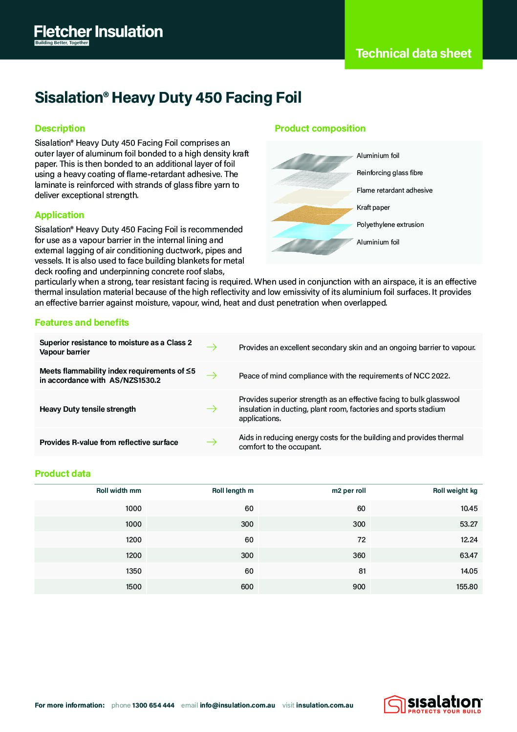 Technical Data Sheet – Sisalation® Heavy Duty 450 Facing Foil
