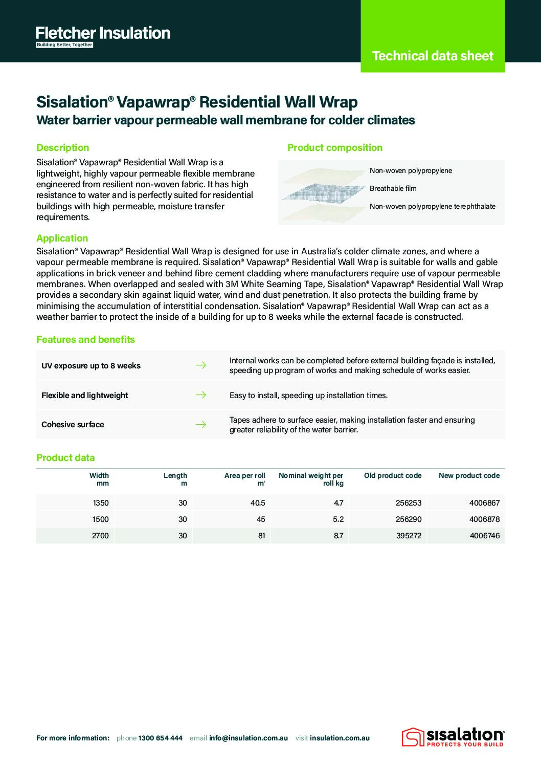 Technical Data Sheet – Sisalation® Vapawrap® Residential Wall Wrap