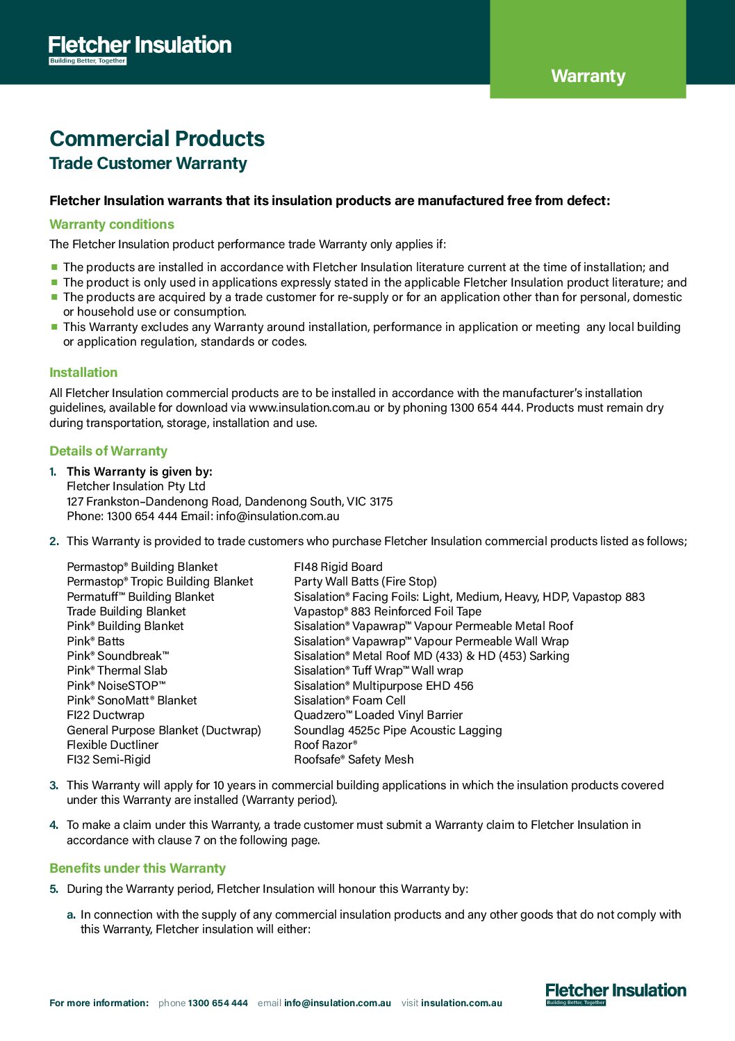 Trade Customer Warranty – Commercial Products